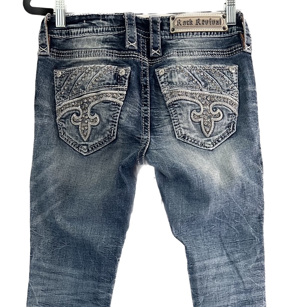 Rock Revival Fenna Boot Cut Jeans 26 Embellished Pockets Low Rise
